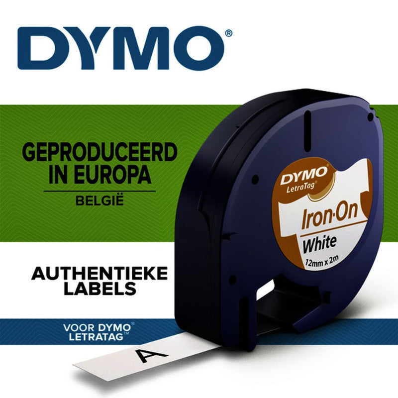 Labeltape Dymo Letratag 18769 strijkbaar 12mm zwart op wit