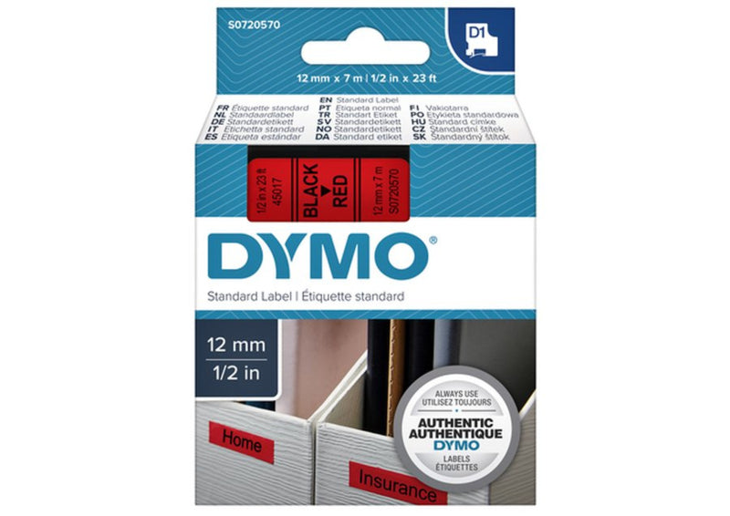 Labeltape Dymo 45017 D1 720570 12mmx7m zwart op rood