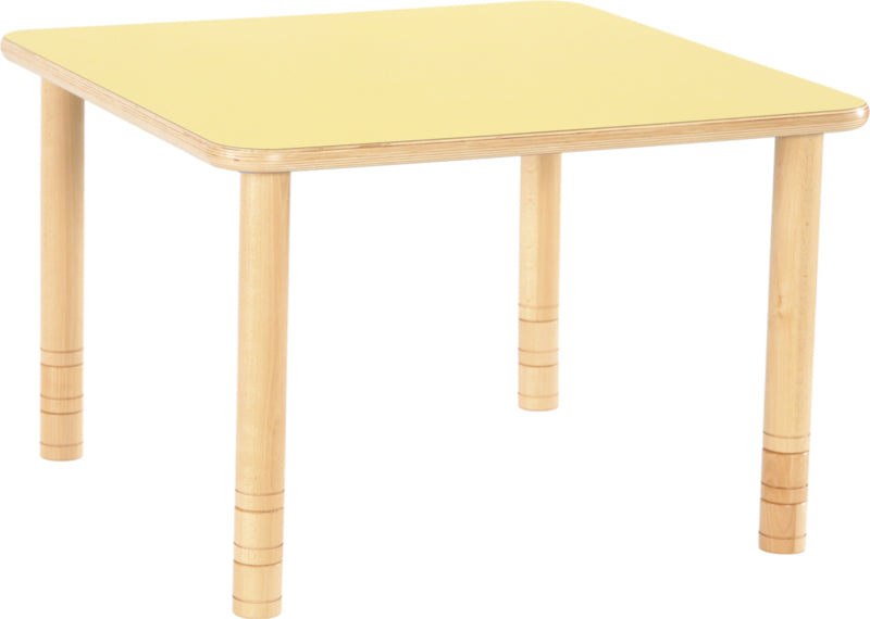 Vierkante Flexi tafel 80x80cm geel 58-76cm hoogte verstelbaar