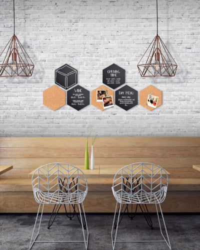 Krijt+ prikbord Securit Hexagon set 7 stuks zwart + 1 marker