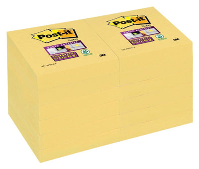 12x Memoblok 3M Post-it Super Sticky 47.6 x 47.6 mm. geel