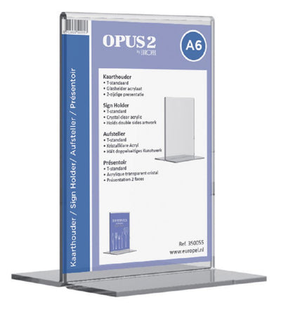 Kaarthouder OPUS 2 T-standaard A6 staand acryl