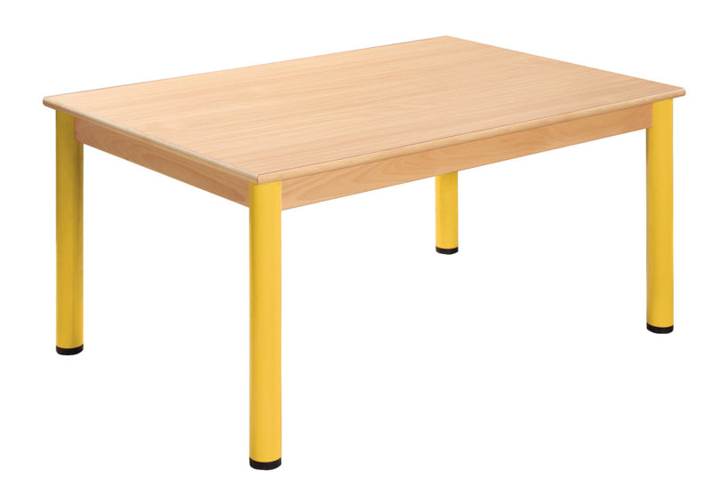 Tafel beuken/metaal 120 x 80 cm. 40-76 cm.