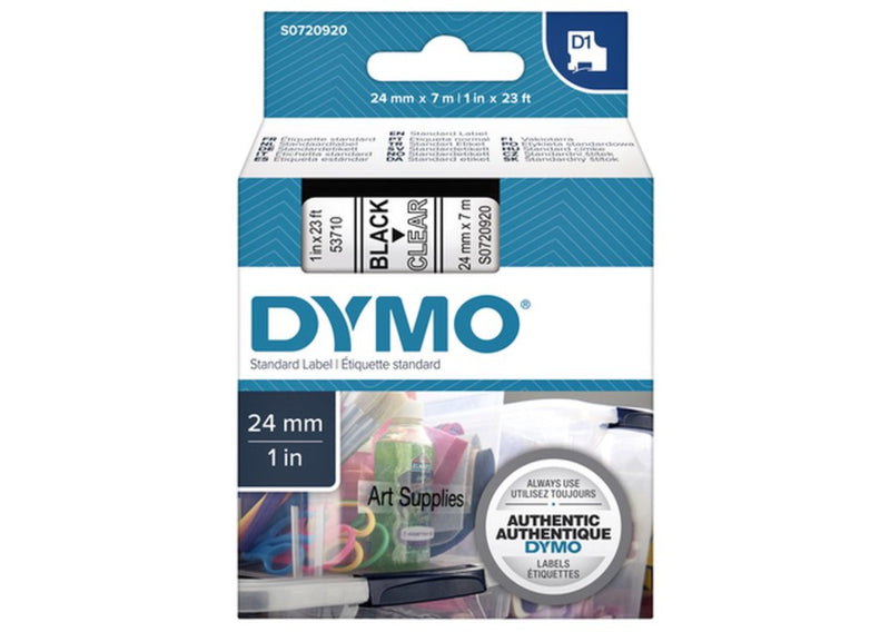 Labeltape Dymo 53710 D1 720920 24mmx7m zwart op transparant