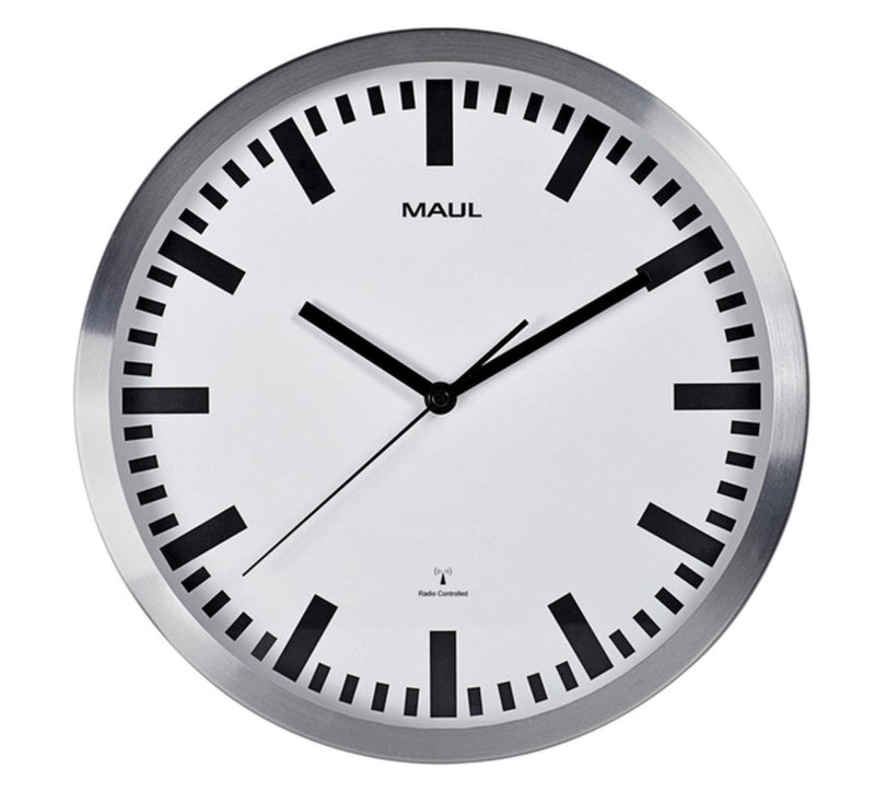 Wandklok MAUL Pilot RC Ø30,5x4.5cm aluminium/wit incl.batterij
