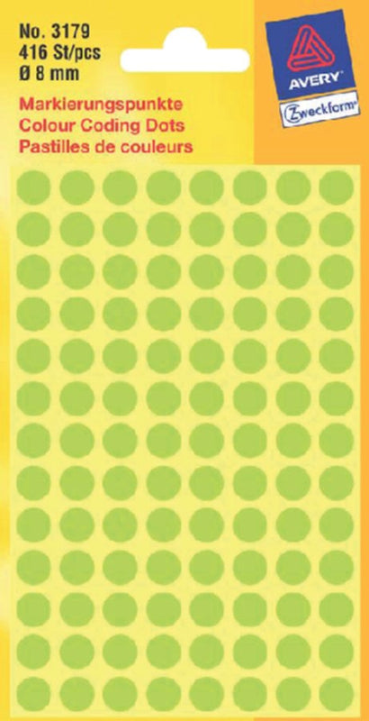 Etiket Avery Zweckform 3179 rond 8mm lichtgroen 416stuks