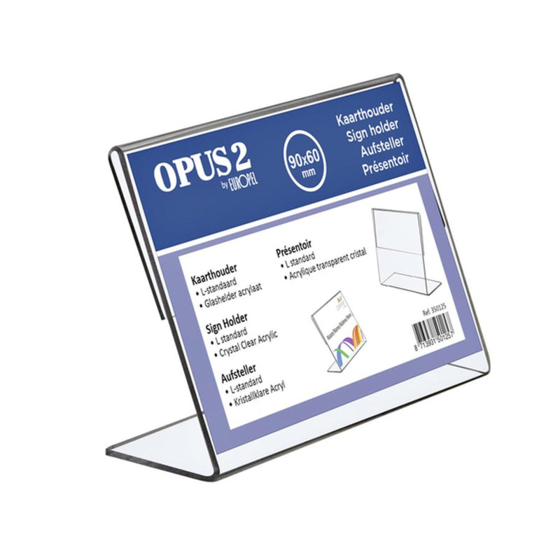 Kaarthouder OPUS 2 L-standaard 90x60mm liggend acryl
