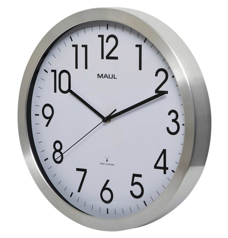 Wandklok MAUL Move RC Ø40xx4.5cm aluminium/wit incl.batterij