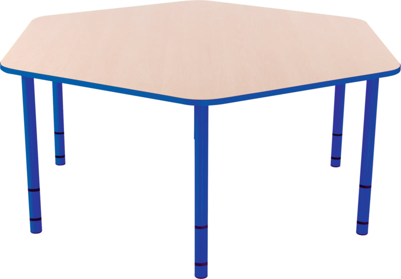 Zeshoekige Quint-tafel 128 cm 40-58cm hoogte verstelbaar blauw