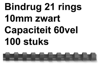 Bindrug Fellowes 10mm 21rings A4 zwart 100stuks