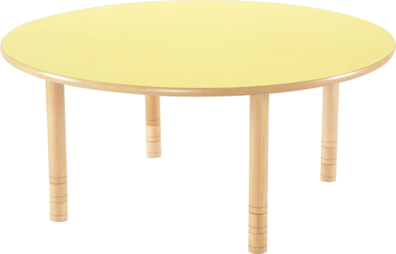 Ronde Flexi tafel 120cm geel 58-76cm hoogte verstelbaar