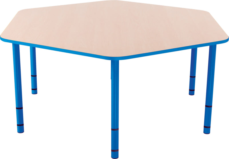 Zeshoekige Quint-tafel 128 cm 40-58cm hoogte verstelbaar lichtblauw