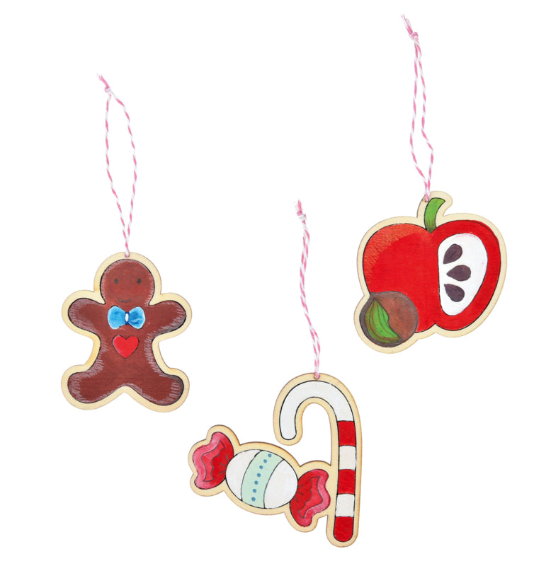12x Houten hangers naturel - kerst