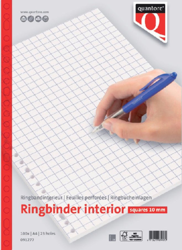 100 vel ringbandblaadjes Quantore A4 23-rings ruit 10mm