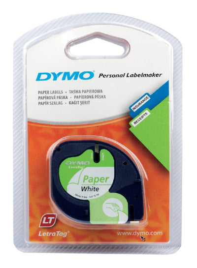 Labeltape Dymo Letratag 91200 papier 12mm zwart op wit