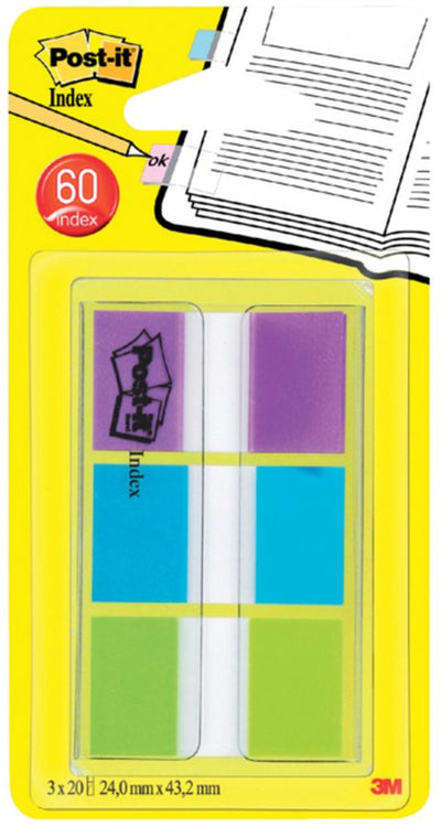 Indextabs 3M Post-it 680PBG 24mmx43.2mm helder blauw/groen en paars