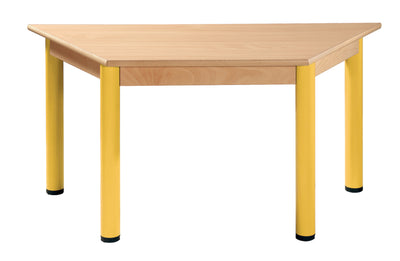 beukenhouten trapeziumtafel 120x60cm.metalen poten 46-76cm