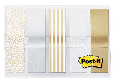 6x Indextabs 3M Post-it 684 12mmx43mm metallic motief goud zilver