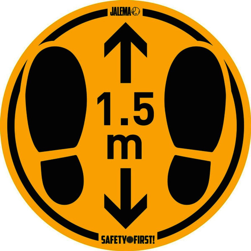 Vloersticker houd afstand geel/zwart Ø350mm voor gladde vloeren
