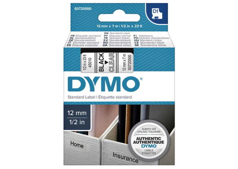 Labeltape Dymo 45010 D1 720500 12mmx7m zwart op transparant