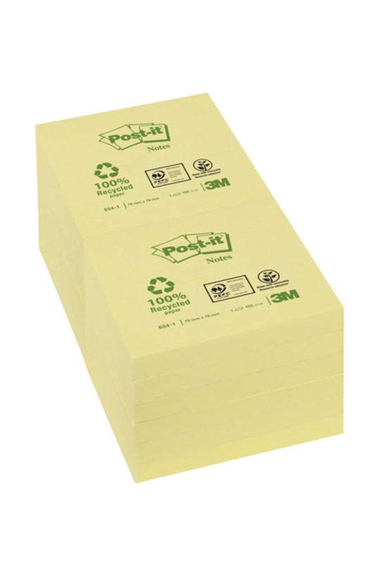 12x Memoblok 3M Post-it 76x76 mm. recycled geel
