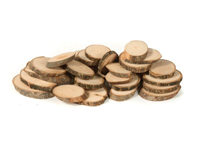 Houten schijfjes 10 x 5 cm. - set van 30