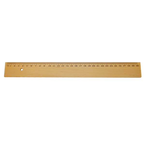 Liniaal hout met metalen inlegrand 300 mm.