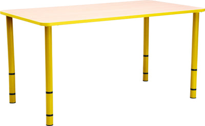 Rechthoekige Quint-tafel 115 x 65 cm. 40-58cm hoogte verstelbaar geel