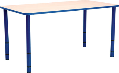 Rechthoekige Quint-tafel 115 x 65 cm. 40-58cm hoogte verstelbaar blauw