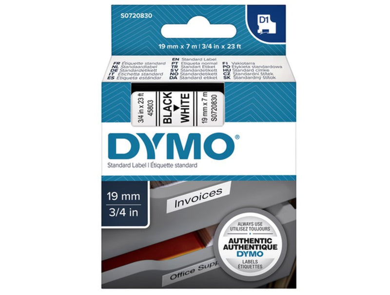 Labeltape Dymo 45803 D1 720830 19mmx7m zwart op wit