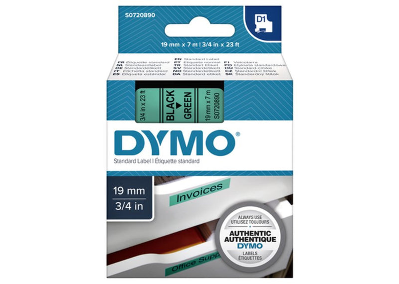 Labeltape Dymo 45809 D1 720890 19mmx7m zwart op groen