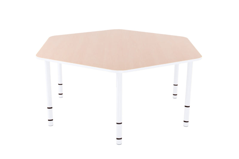 Zeshoekige Quint-tafel 128 cm 40-58cm hoogte verstelbaar wit