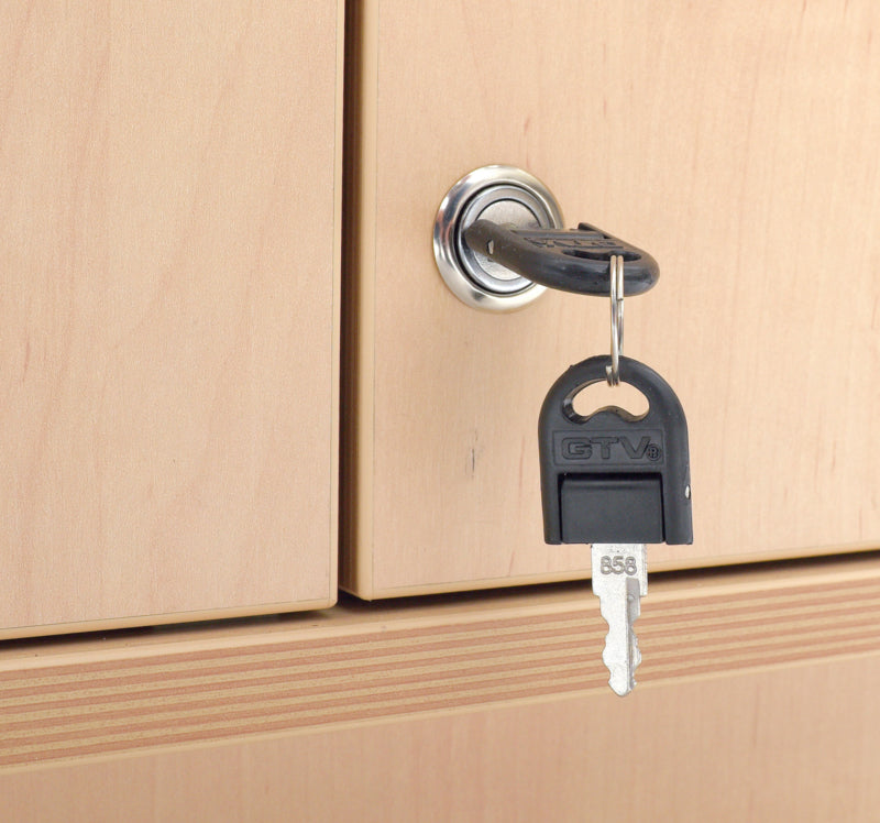 Flexi-kasten S met legbord, smal - met plint, berken deuren met slot