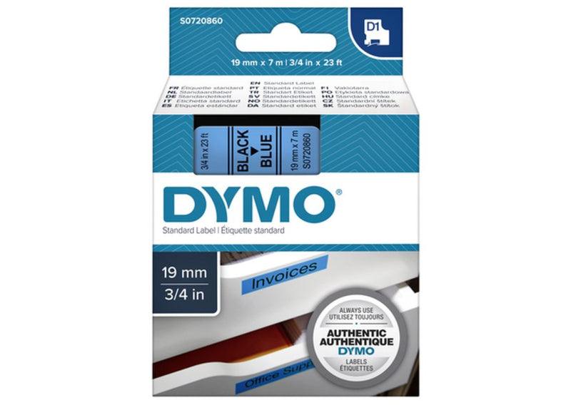 Labeltape Dymo 45806 D1 720860 19mmx7m zwart op blauw