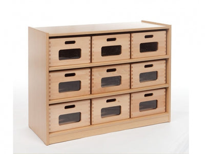 Kast met 9 houten bakken