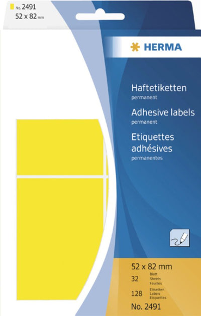 Etiket Herma 2491 52x82mm geel 128stuks