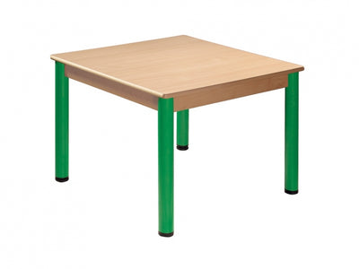 Tafel beuken/metaal 80 x 60 cm. 40-76 cm.