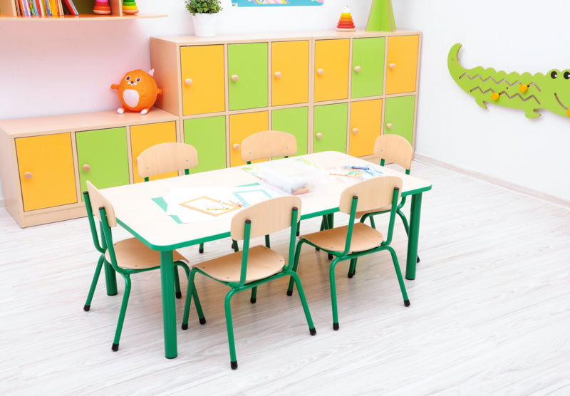 Rechthoekige Quint-tafel 115 x 65 cm. 40-58cm hoogte verstelbaar groen