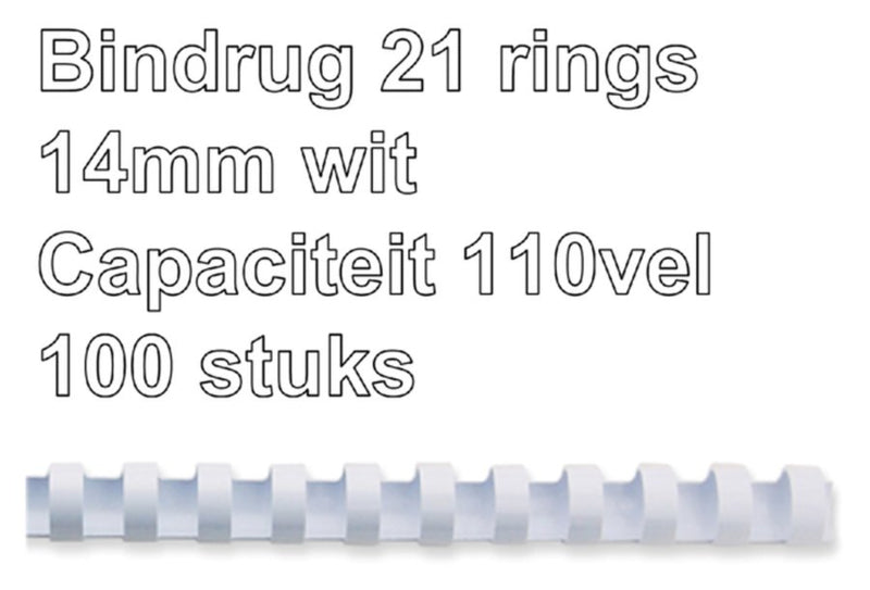 Bindrug Fellowes 14mm 21rings A4 wit 100stuks