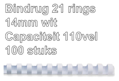Bindrug Fellowes 14mm 21rings A4 wit 100stuks
