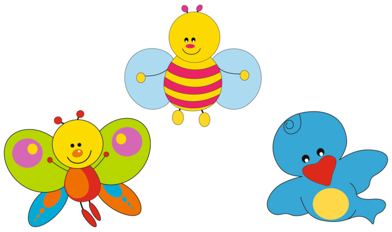 Muur decoraties 60x48cm - Vlinder, bij en vogel