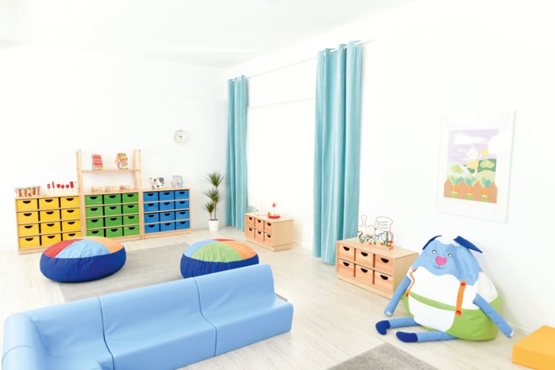 Hoge hoekbank 65,5cm zithoogte 34cm - Lichtblauw