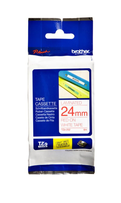 Labeltape Brother P-touch TZE-252 24mm rood op wit