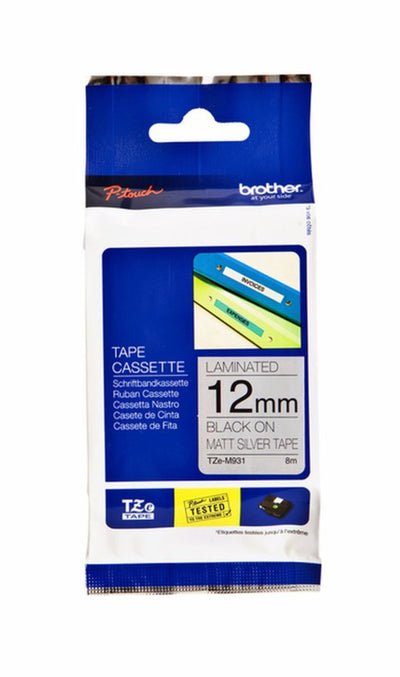 Labeltape Brother P-touch TZE-M931 12mm zwart op metalic