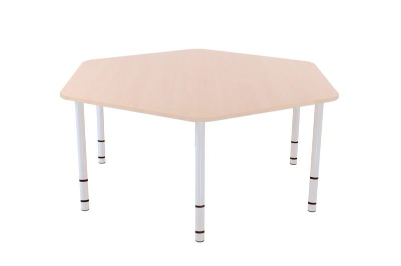 Zeshoekige Quint-tafel 128 cm 40-58cm hoogte verstelbaar esdoorn