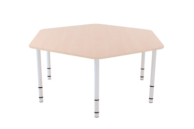 Zeshoekige Quint-tafel 128 cm 40-58cm hoogte verstelbaar esdoorn