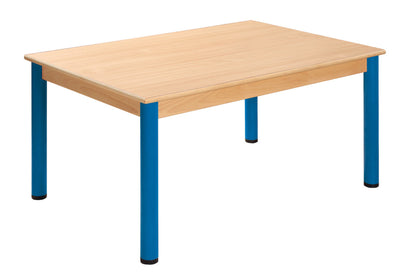 Tafel beuken/metaal 120 x 80 cm. 40-76 cm.