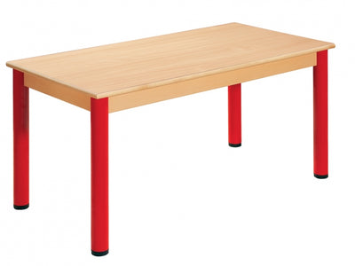 Tafel beuken/metaal 120 x 60 cm. 40-76 cm.