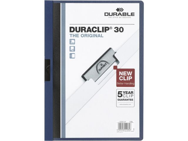Durable DuraClip Clipmap + tas A4 30 vel blauw, pak 5 stuks