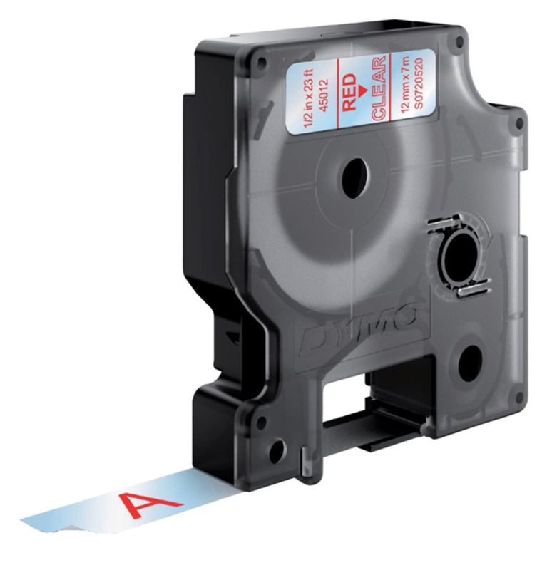 Labeltape Dymo 45012 D1 750520 12mmx7m rood op transparant